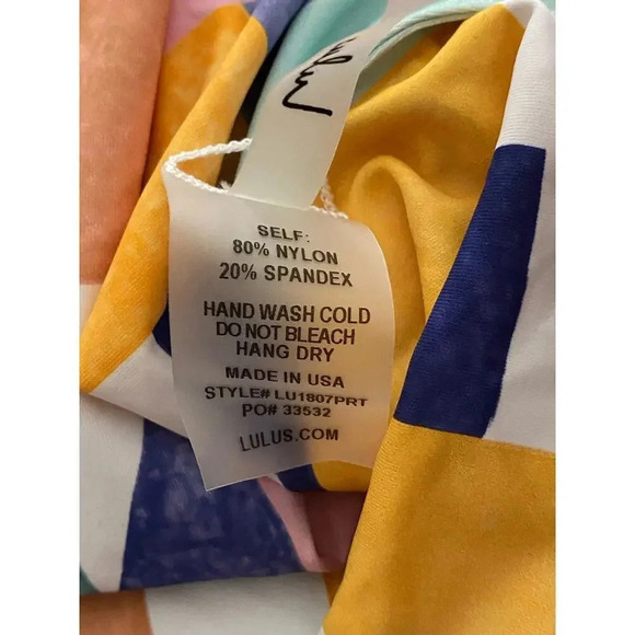 NWT Lulus Make Waves Aqua Multi Print Tie-Strap One-Piece Swimsuit Size Small - Picture 7 of 8